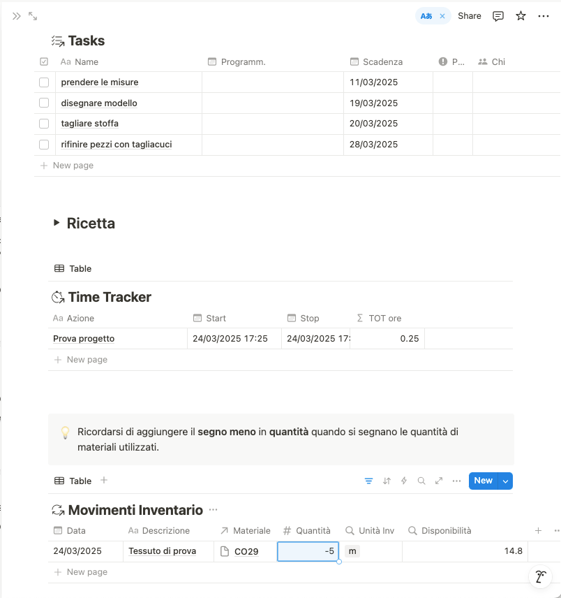 Screen Notion sezione "ordini"2